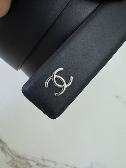 CHANEL Belt 雙面皮帶銀扣 酒紅拼黑