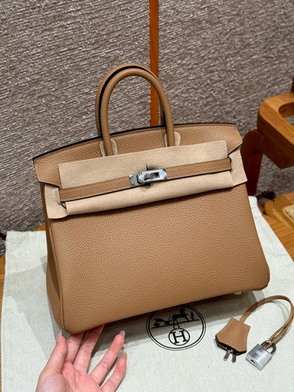 HERMES Birkin25 奶茶色 銀扣 swift 0M Chai