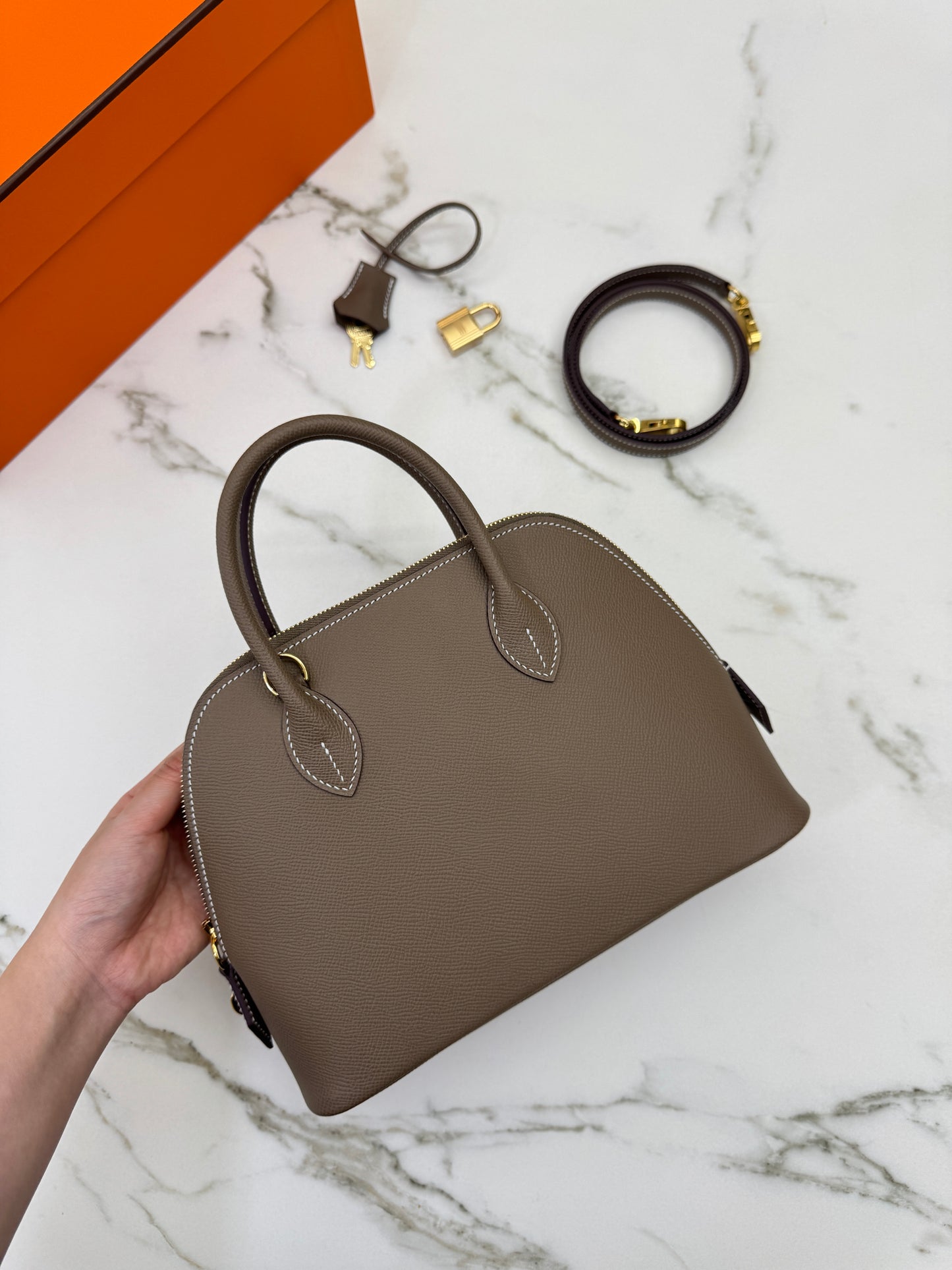 HERMES Bolide 25 大象灰金扣 Epsom Etoupe GHW