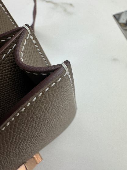 HERMES Mini Constance 大象灰 Epsom 玫瑰金扣