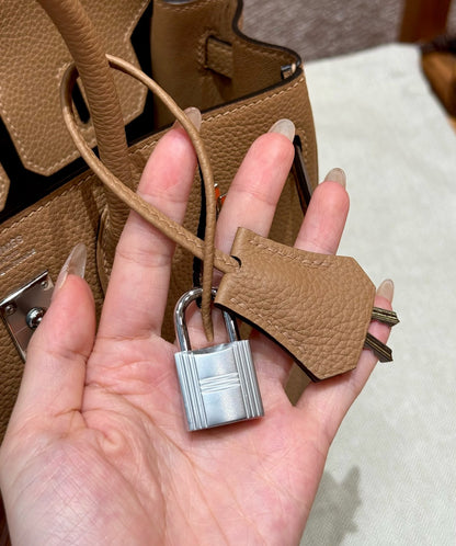 HERMES Birkin25 奶茶色 銀扣 swift 0M Chai