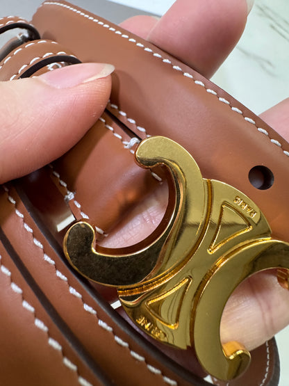 CELINE Triomphe 凱旋門皮帶1.8cm 金扣 棕色