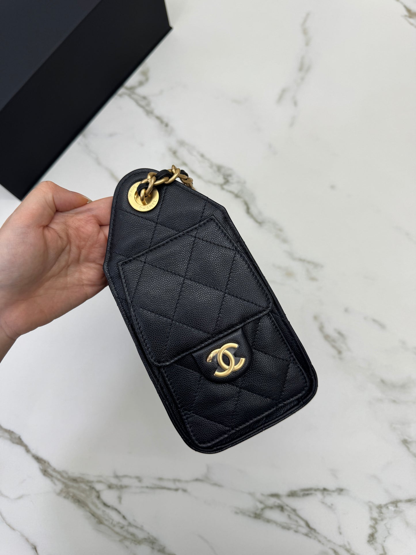 CHANEL Mini 25 Bag 黑色荔枝皮 金扣 Caviar Calfskin GHW