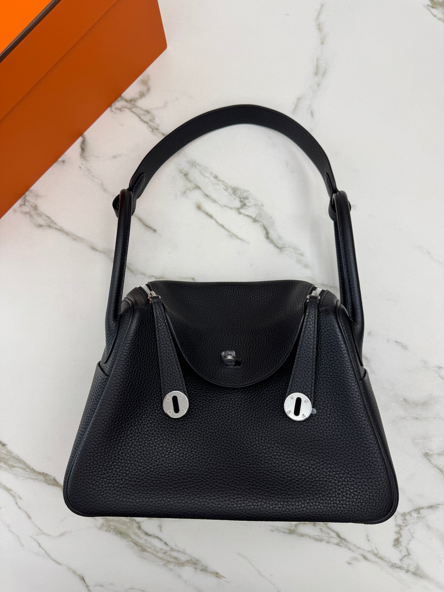 HERMES Lindy30 黑銀 TC Noir PHW