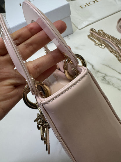 DIOR Lady Mini 三格 漆皮 淡粉 light Pink