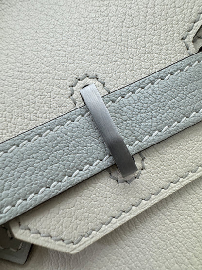 HERMES Birkin 30 SO 珍珠灰拼奶昔白山羊皮 拉絲銀扣 Chevre Mysore Gris Pearl x Craie