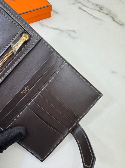 HERMES Bearn Compact Wallet 烏木色Box皮 Ebene GHW