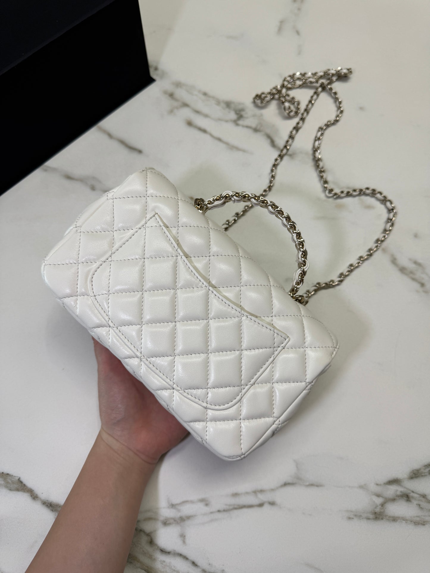 CHANEL 23A水鑽手柄 Mini CF Handle 白色