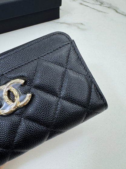 CHANEL 雕刻扣L型拉鏈小錢包
