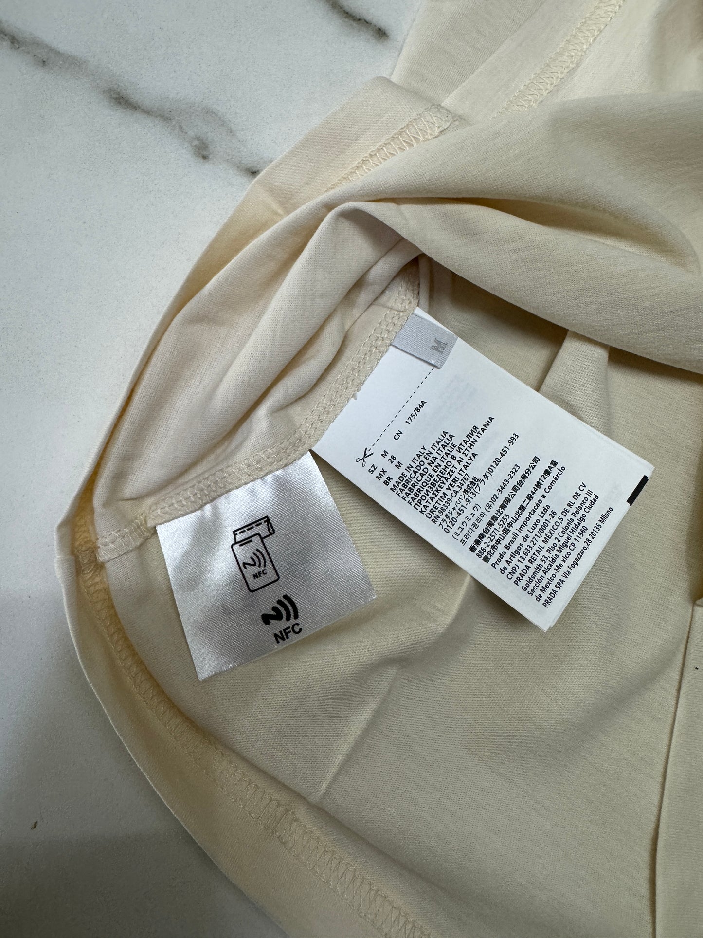 MIU MIU 水鑽Logo 米色T恤