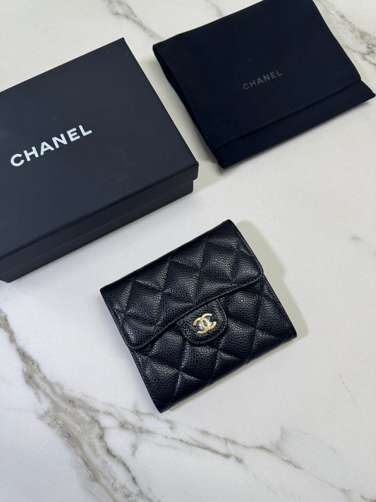 CHANEL CF三摺錢包 黑金牛