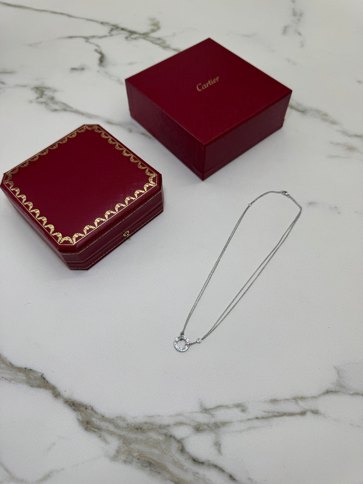CARTIER Love 雙層小圓餅項鏈 白金色