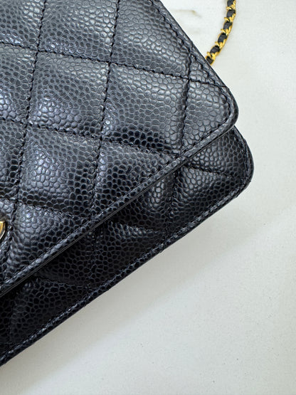 CHANEL Wallet On Chain 黑金牛 新版旋轉扣woc