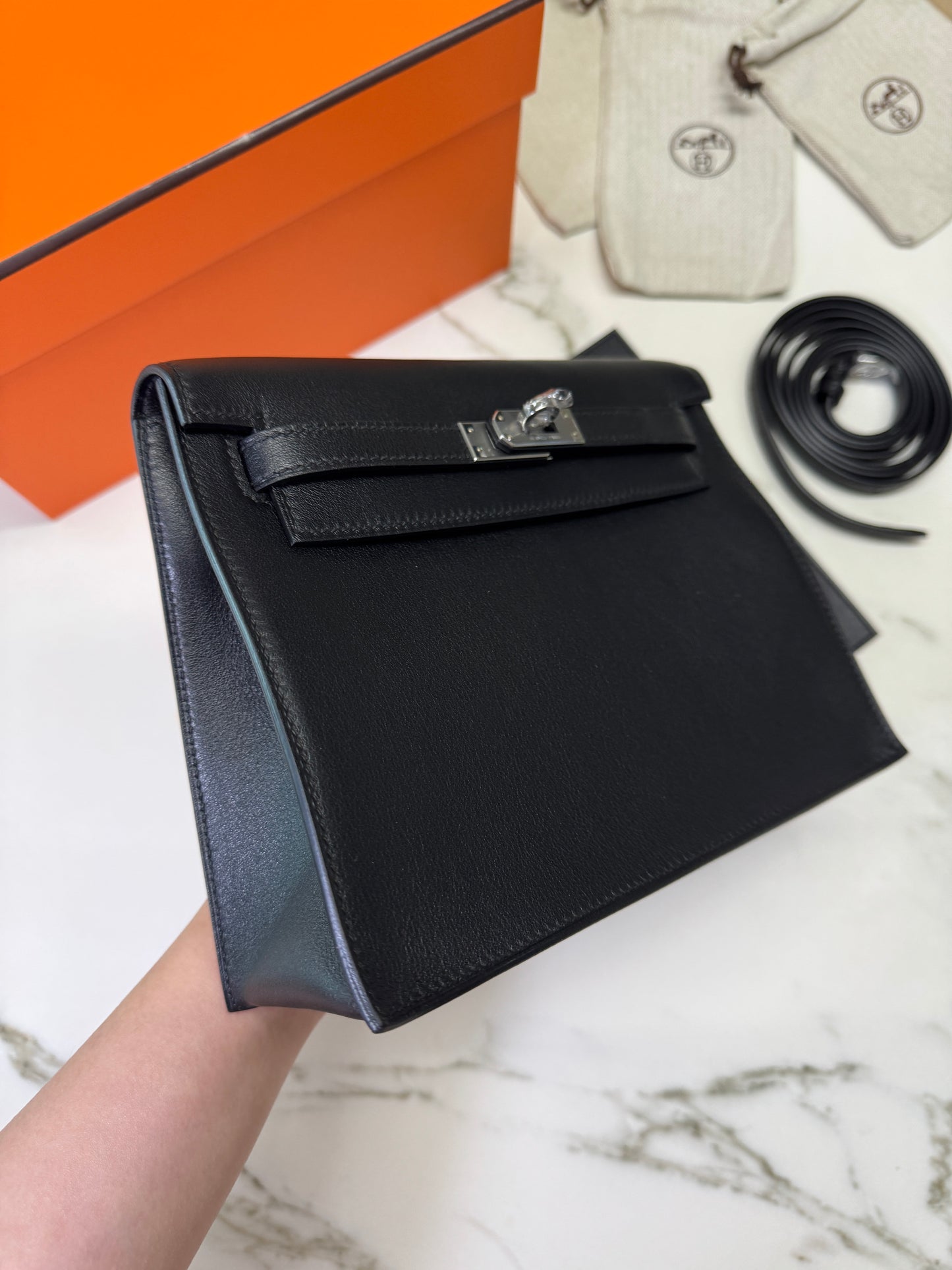 HERMES Kelly Danse 黑銀 swift PHW