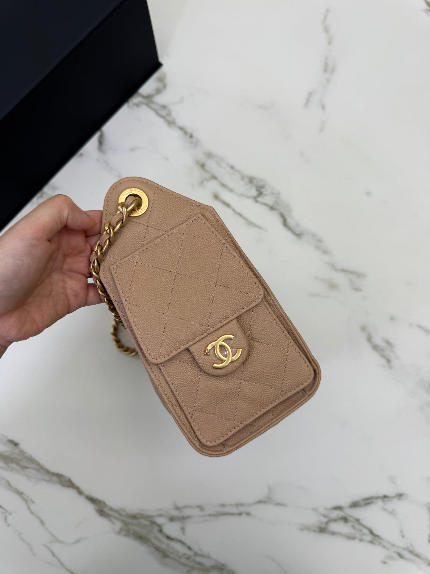 CHANEL Mini 25Bag 奶茶杏荔枝皮 Caviar Calfskin
