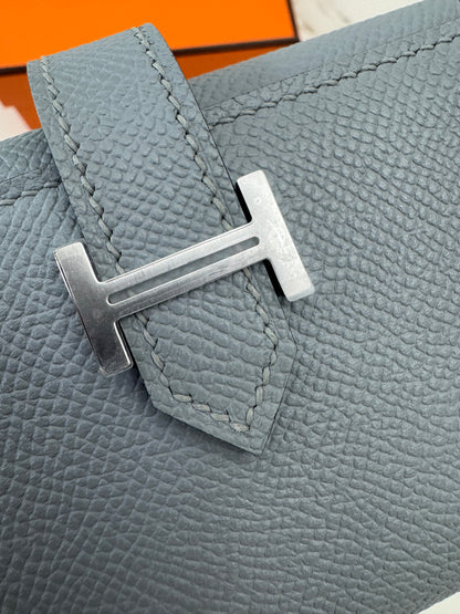 HERMES Bearn 三摺錢包 亞麻藍 Blue Lin Epsom PHW