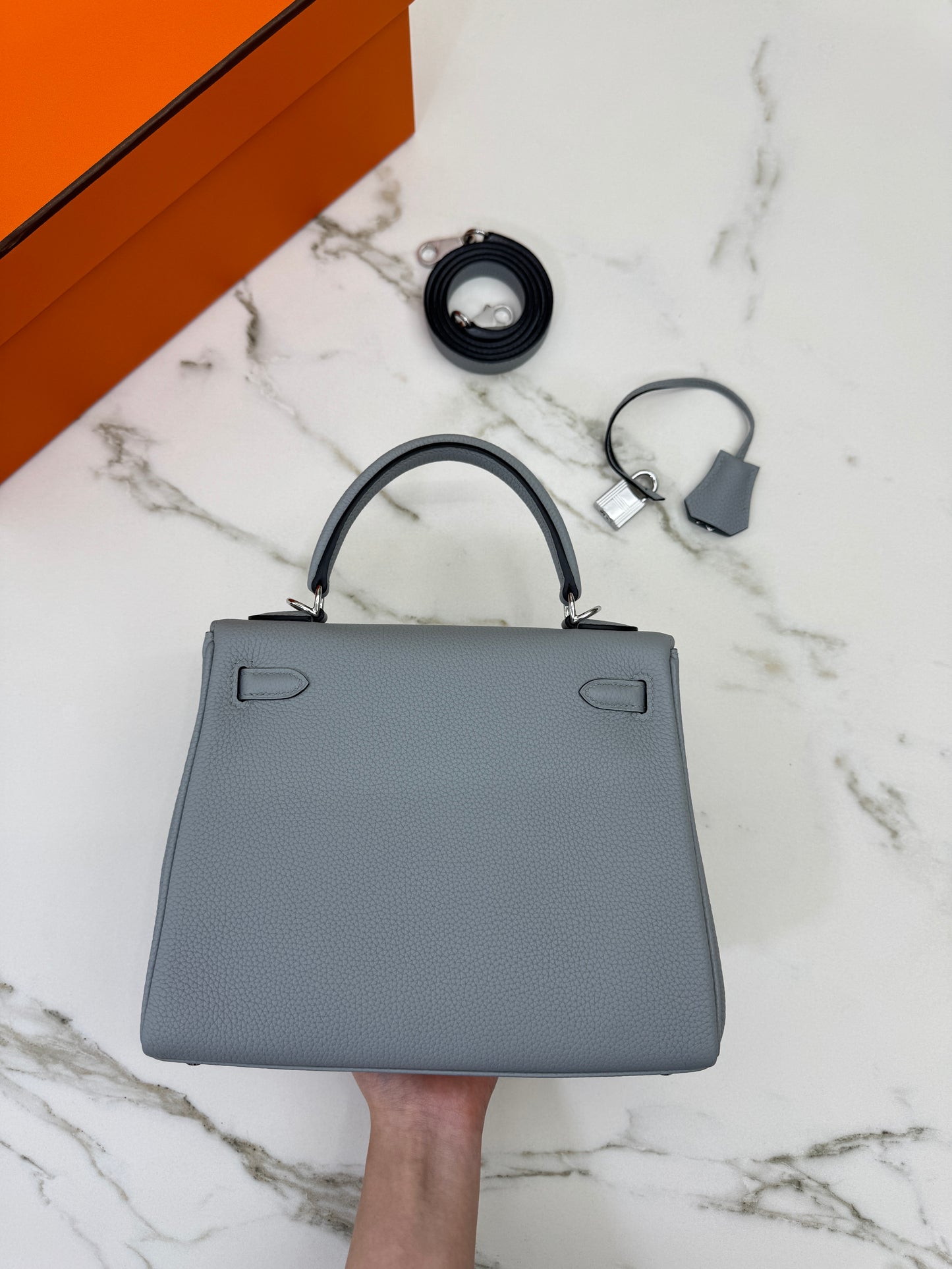 HERMES Kelly 25 Togo內縫 木偶灰銀扣 Gris Pantin PHW