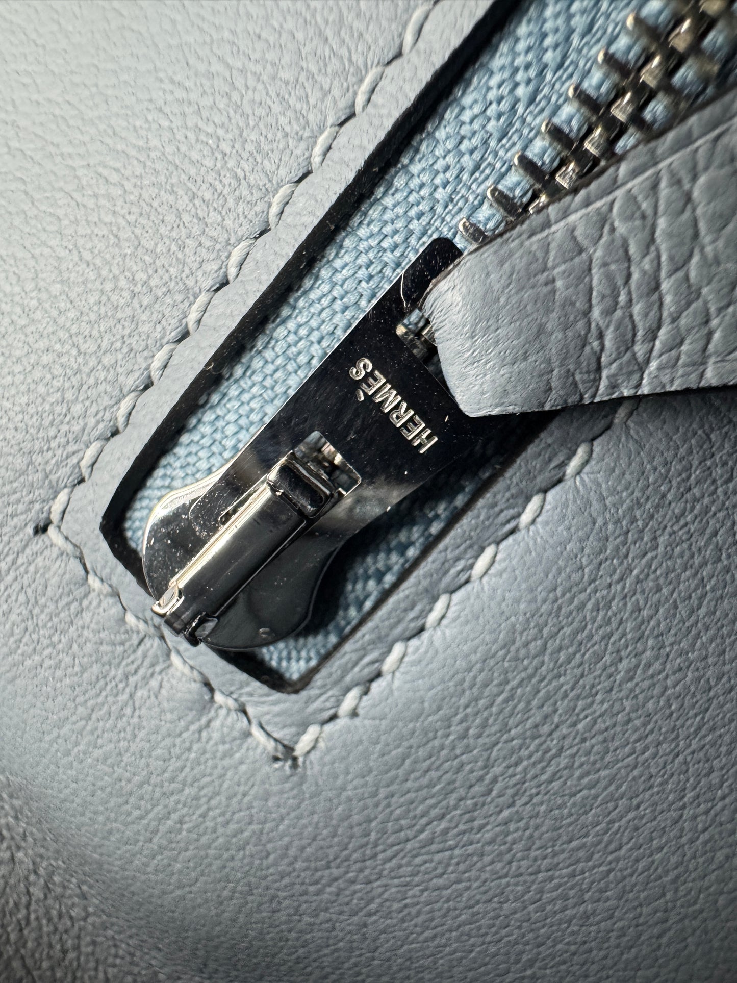 HERMES Mini 2424 亞麻藍銀扣 Evercolor Blue Lin PHW