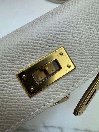 HERMES Mini Kelly II 奶昔白金扣 Epsom GHW