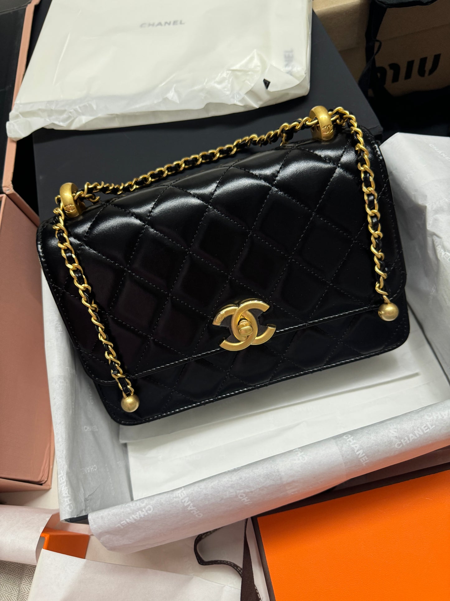 CHANEL 雙金球 中號 黑色 M