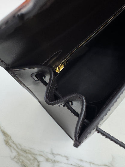 HERMES Kelly 25 烏木色Box皮金扣 外縫 Ebene Box Leather Seilier GHW