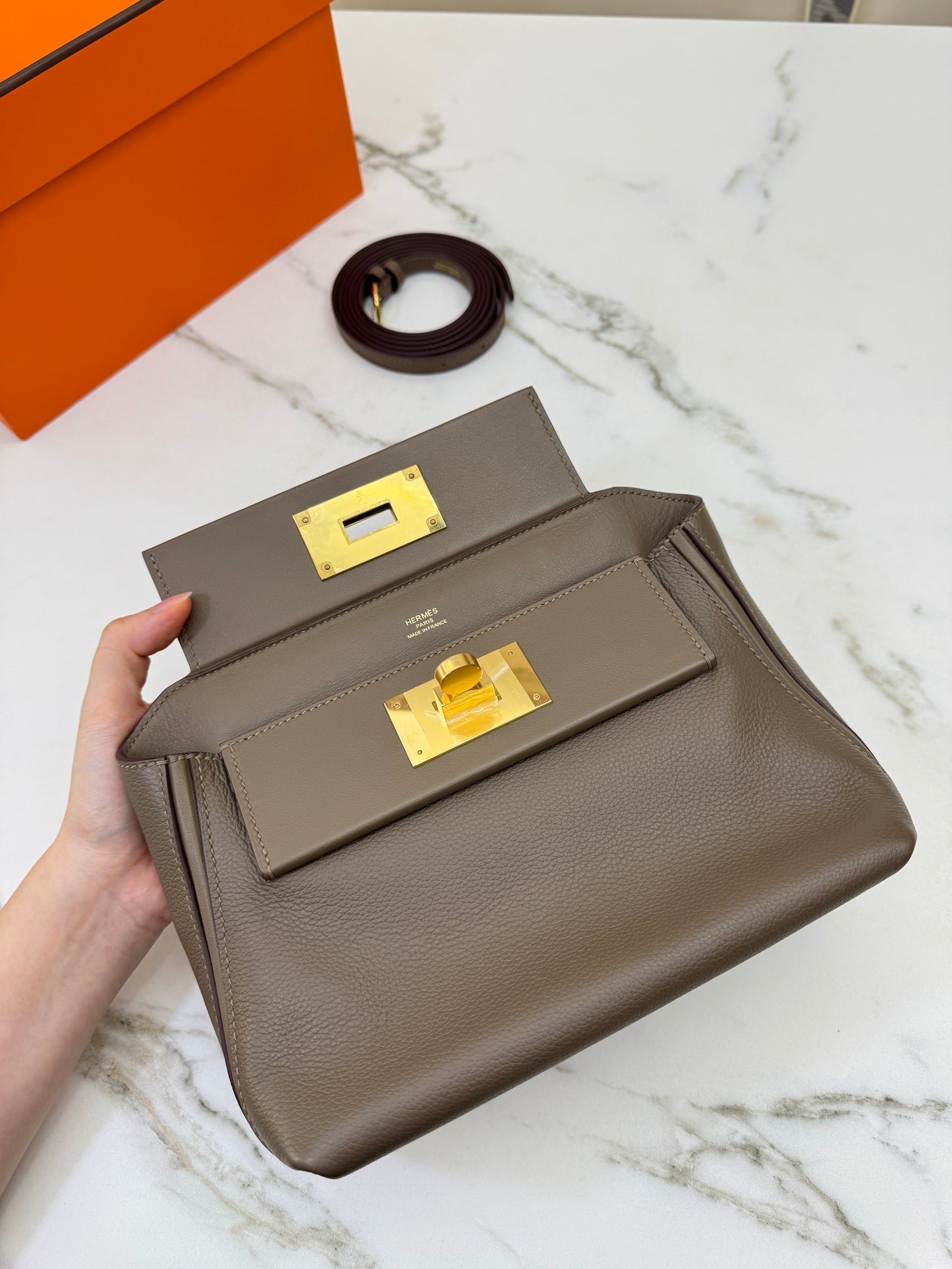 HERMES Mini 2424 大象灰金扣 Evercolor Etoupe GHW