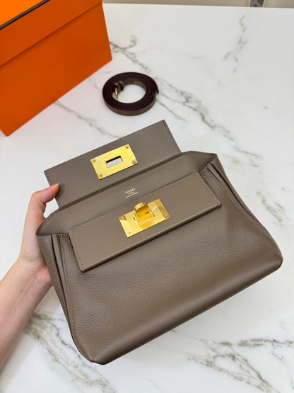 HERMES Mini 2424 大象灰金扣 Evercolor Etoupe GHW