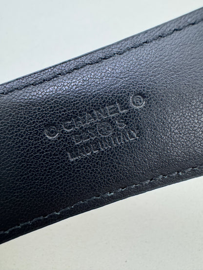 CHANEL 菱格紋 銀扣皮帶