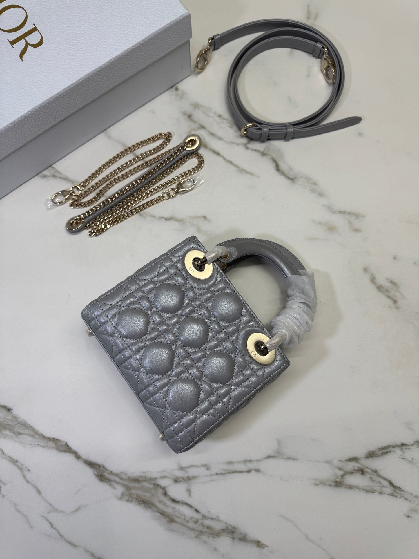 DIOR Lady Dior Mini 珠光灰