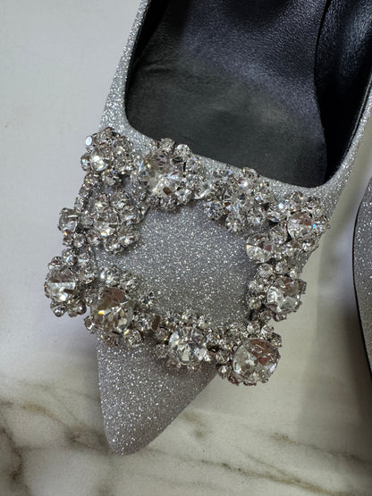 RV 銀色細閃 鑽扣高跟鞋 6cm