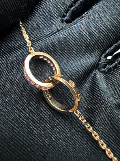 CARTIER Love 雙環粉藍寶玫瑰金項鏈