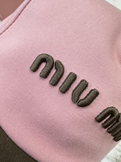 MIU MIU 鴨舌帽 粉紅拼咖啡色￼