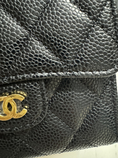 CHANEL CF三摺錢包 黑金 HAAS牛皮