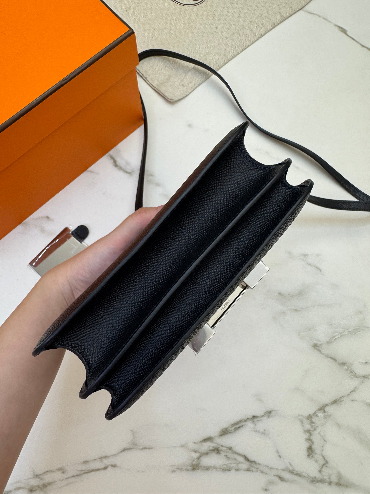 HERMES Mini Constance 新版 附鏡子 黑銀 Epsom PHW