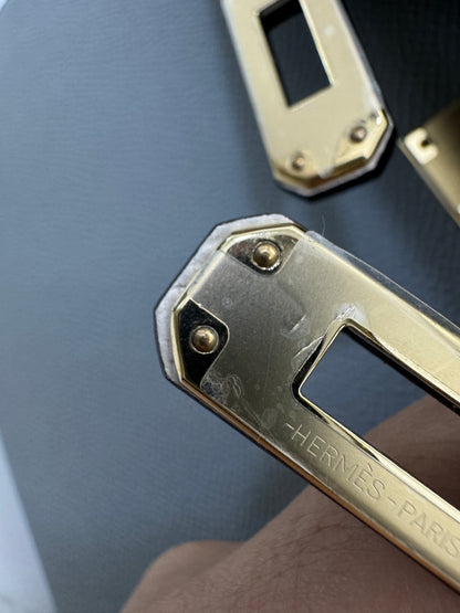 HERMES Kelly 25 冰川藍拼奶昔白 Epsom 香檳金扣 8U Bleu Glacier/ 10 Craie PBHW