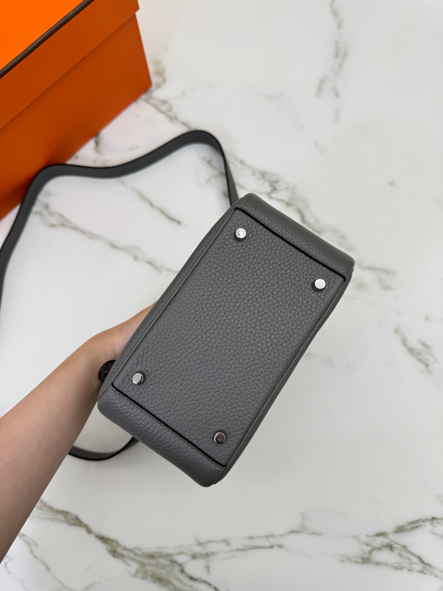 HERMES Mini Lindy 積雨雲灰銀扣 0L Gris Meyer PHW