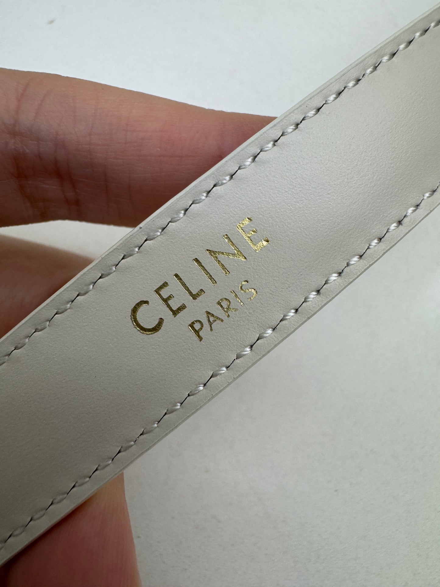 CELINE 凱旋門皮帶 白色 1.8cm