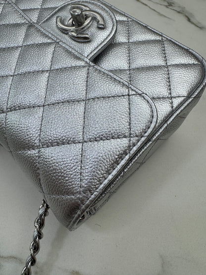 CHANEL 25B調節扣 銀色方胖子 Mini CF Square Caviar Calfskin