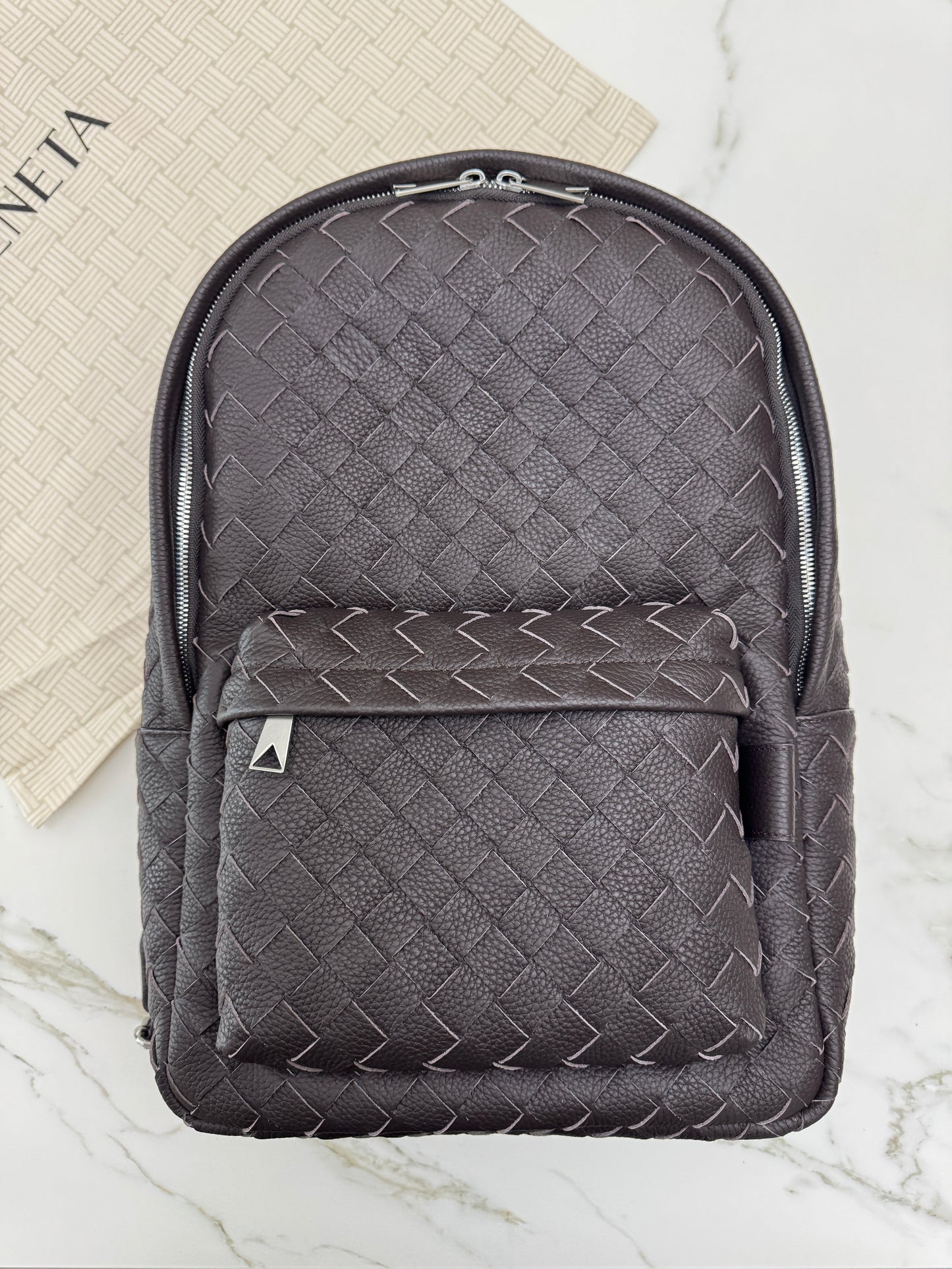 BV Intrecciato Backpack Grained Calfskin Fondant