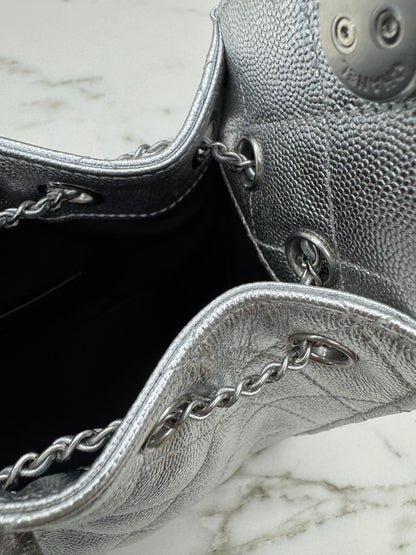 CHANEL Mini 25 Bag 銀色荔枝皮銀扣 Silver Caviar Calfskin PHW