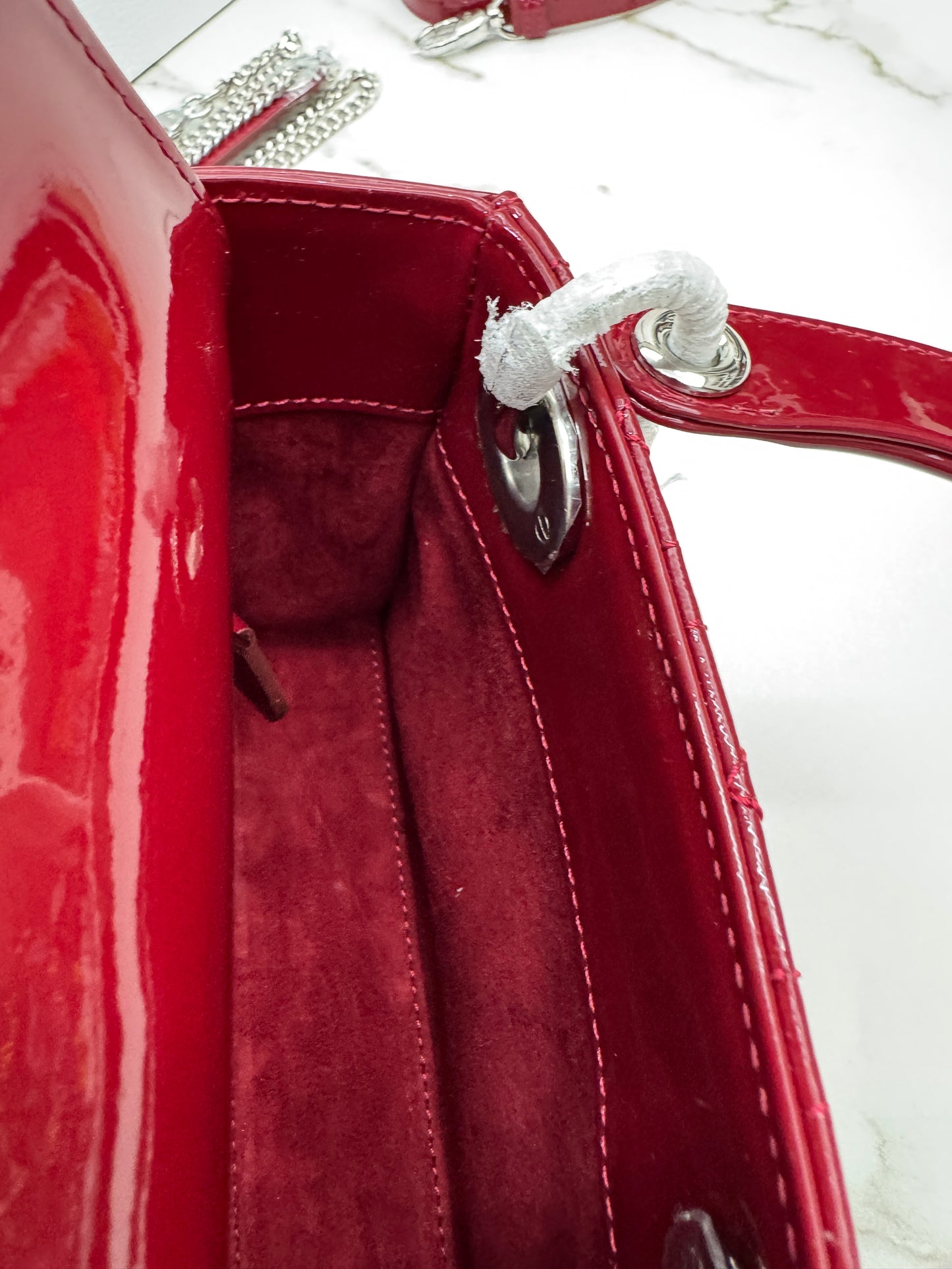 DIOR Mini Lady Dior 漆皮Cherry Red Shinny Calfskin