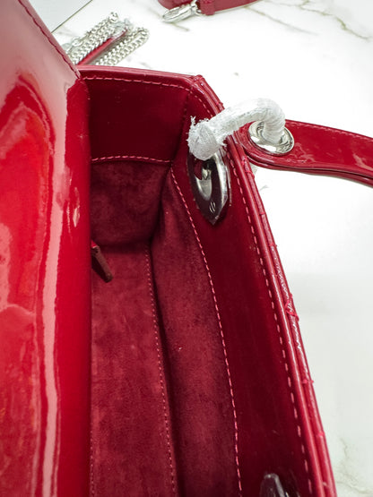 DIOR Mini Lady Dior 漆皮Cherry Red Shinny Calfskin