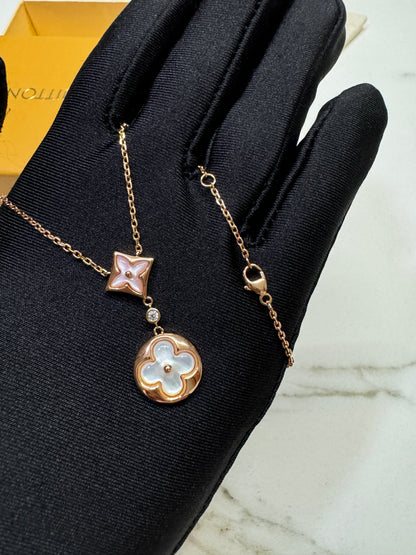 LV Color Blossom 粉貝母x白貝母 玫瑰金項鏈