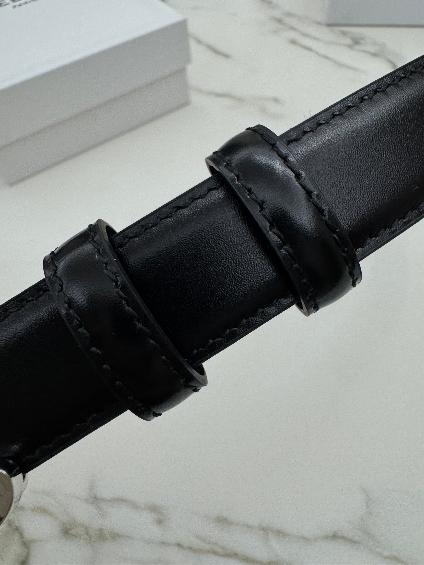 CELINE 凱旋門皮帶黑銀 2.5cm