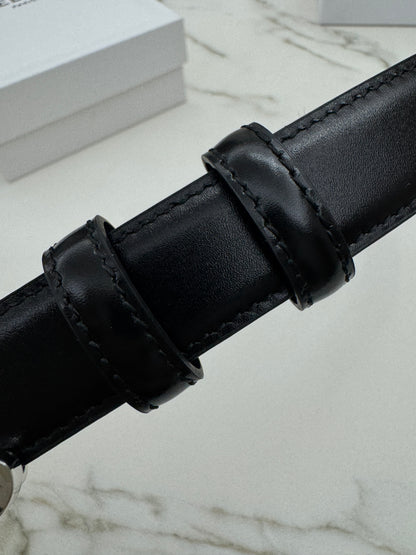 CELINE 凱旋門皮帶黑銀 2.5cm