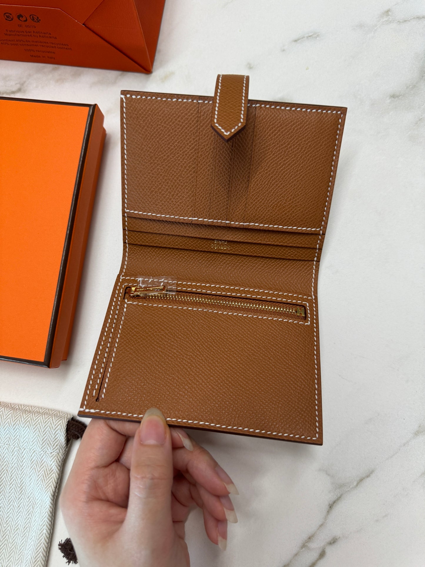 HERMES Bearn Compact Wallet 金棕色 金扣 Gold