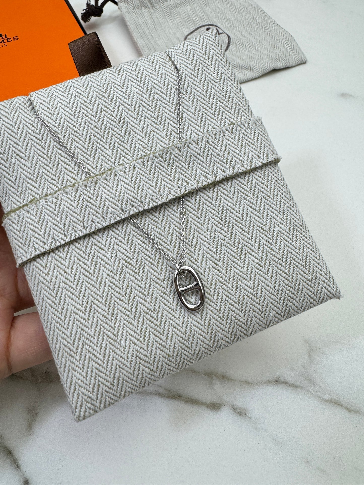 HERMES 豬鼻子項鏈 銀色