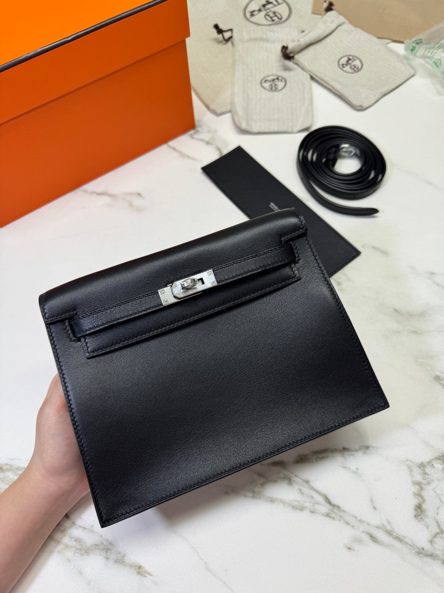 HERMES Kelly Danse 黑銀 swift PHW