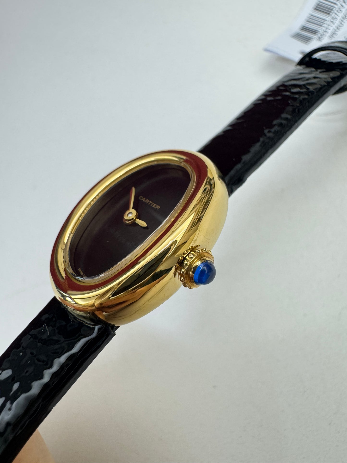 CARTIER Baignoire 亮面皺褶牛皮錶帶