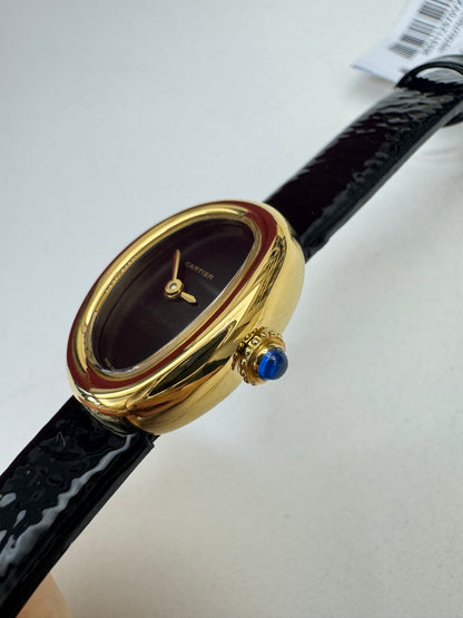 CARTIER Baignoire 亮面皺褶牛皮錶帶